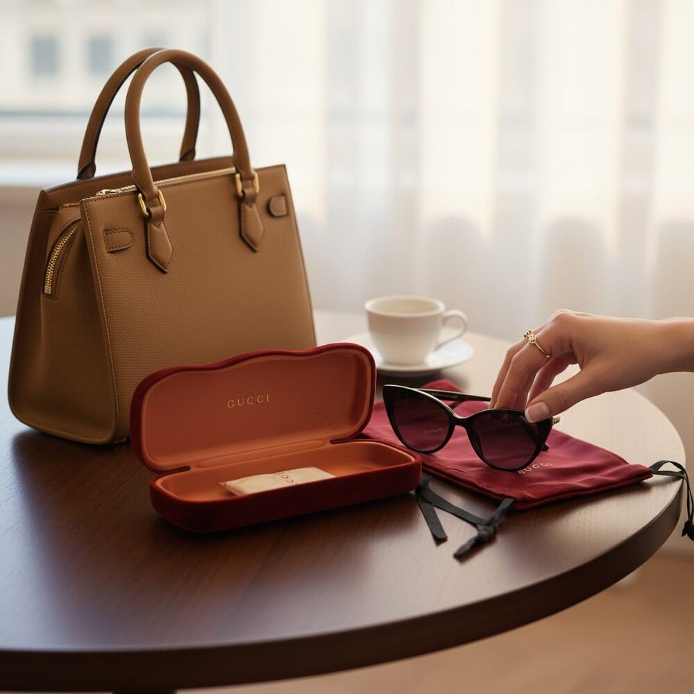 Gucci Burgundy Velvet Glasses Case Clamshell w/ Dust Bag & Cloth